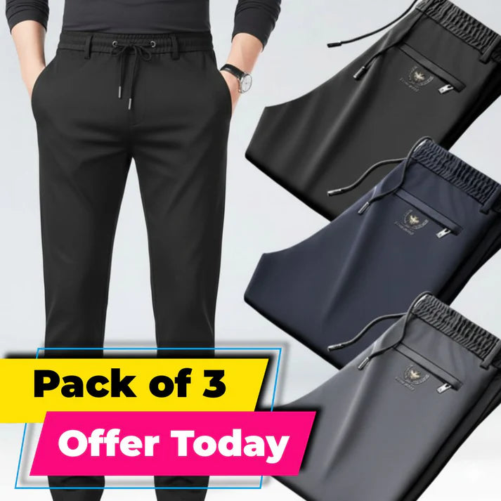 Pack of 3 Offer 😍 Men’s Premium-Quality Stretch Lycra Pants | Black, Blue & Grey