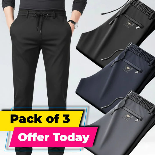 Pack of 3 Offer 😍 Men’s Premium-Quality Stretch Lycra Pants | Black, Blue & Grey